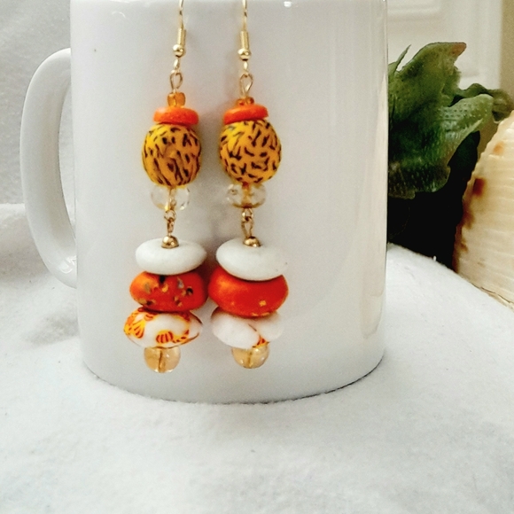 New handmade dangle earrings made from recycled glass beads - Picture 3 of 4